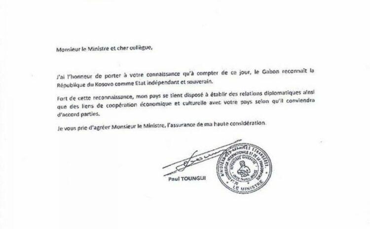  Njohja zyrtarisht i është konfirmuar zëvendëskryeministrit Pacolli, në orët e vonë të mbrëmjes së kaluar, në Gabon